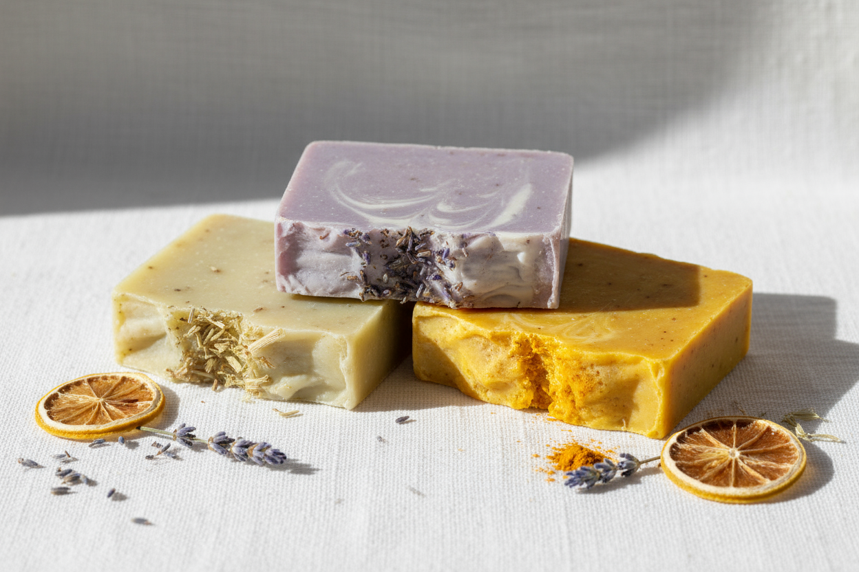 3 bars of handmade soap lavender lemongrass turmeric 3.5 inch x 2.5 inch