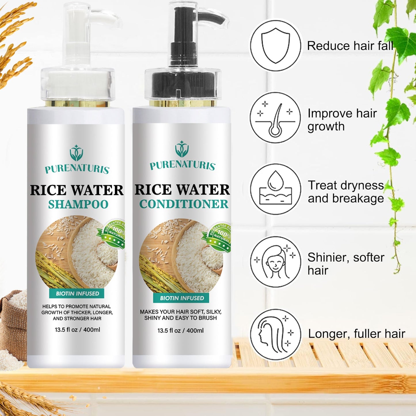 Rosemary Rice Water Hair Growth System Kit - Shampoo, Conditioner and Leave-in Serum