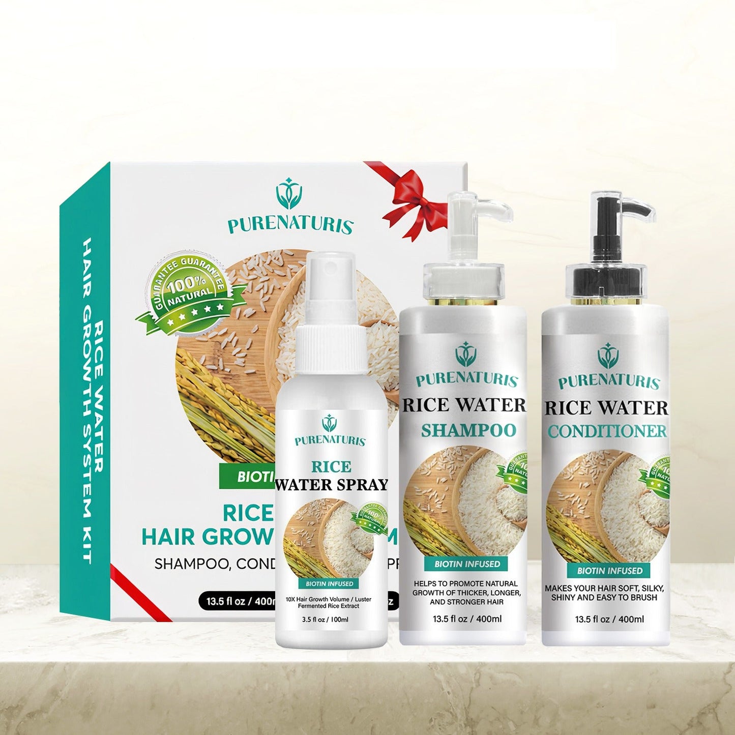 Rosemary Rice Water Hair Growth System Kit - Shampoo, Conditioner and Leave-in Serum